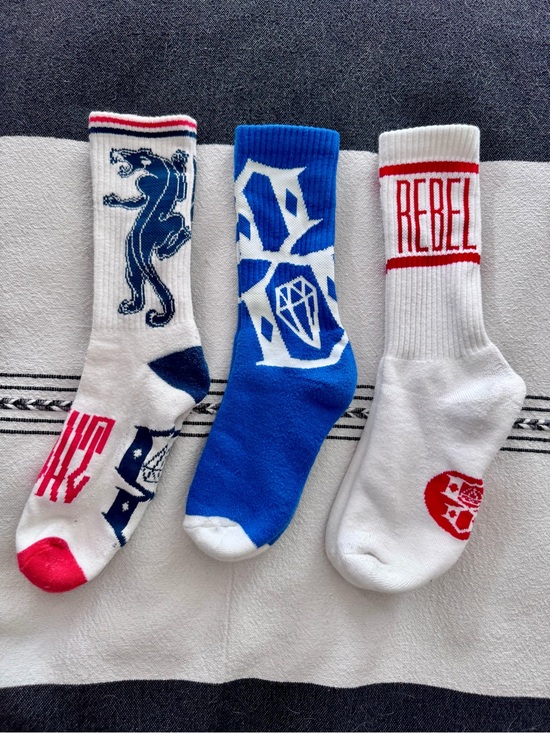 Rebel8 Other - Rebel8 Men's Athletic Crew Socks - Pack of 3 (White, Blue, Red Accents)